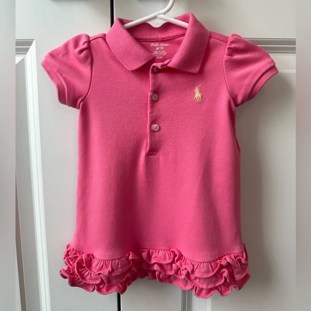 Ralph Lauren Girls Pink Polo Ruffled Dress w/Bloomers (Size 6 Months)